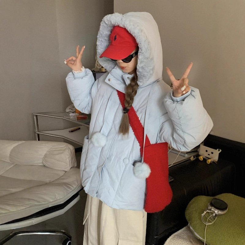 Original Quality Winter Korean Style Loose Super Cute Bread Jacket Thickeneded Lamb Wool Hat Stand Collar Jacket for Women