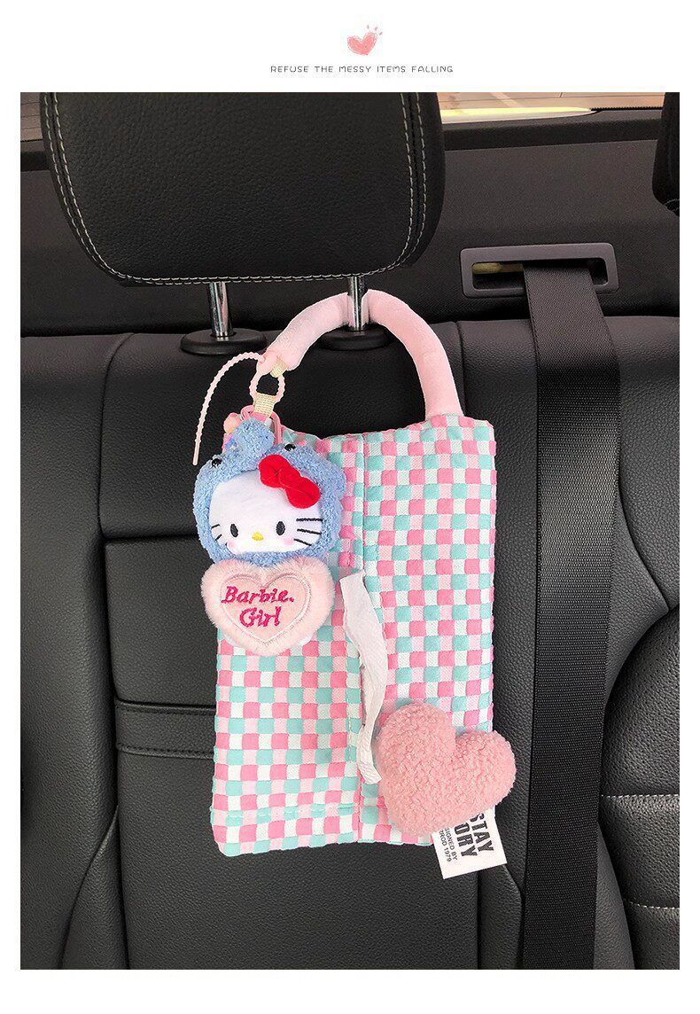 Car Tissue Box, Cute Kt Cat Tissue Box, Car Tissue Hanging Bag, In-Car Tissue Box, Gift for Girls, High-End Feel