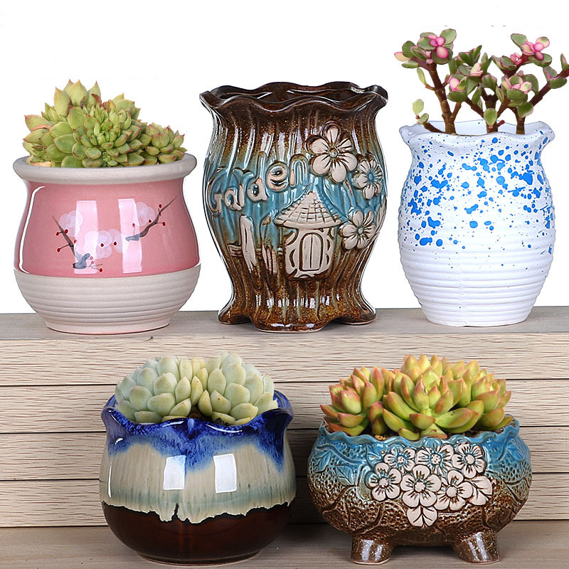 Ceramic Succulent Flower Pots, Coarse Pottery, Breathable, Creative, Simple, Various Sizes, Old-Style Pots, Gardening Pots, Flower Pots, Manufacturer Wholesale