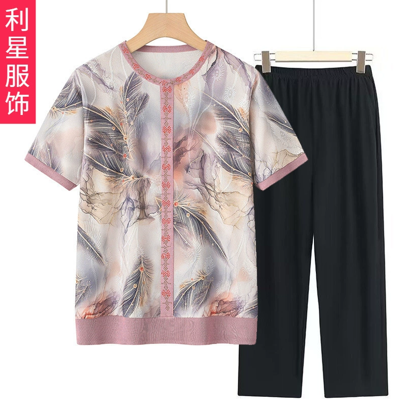 Мама весенне-осенний принт блузка с короткими рукавами