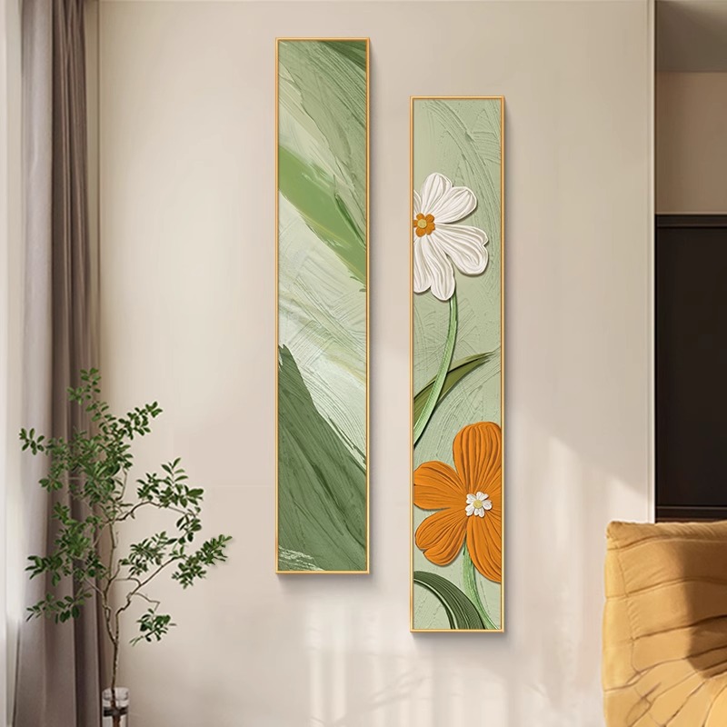细窄长条挂画装饰画抽象绿色法式奶油风高级感入户玄关走廊墙壁画