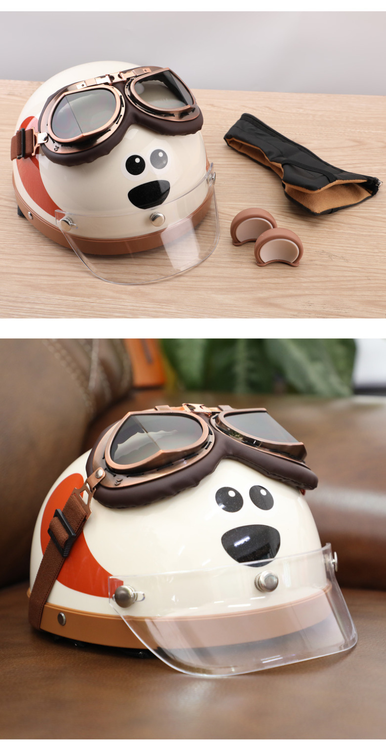 3C Certified Cartoon Dog Helmet Electric Car Half Helmet Winter Couple Harley Hat