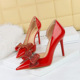 638-H8 Style Banquet High Heels, Thin Heels, Ultra High Heels, Shallow Notch, Side Cut, Rhinestone Bow Tie Single Shoes