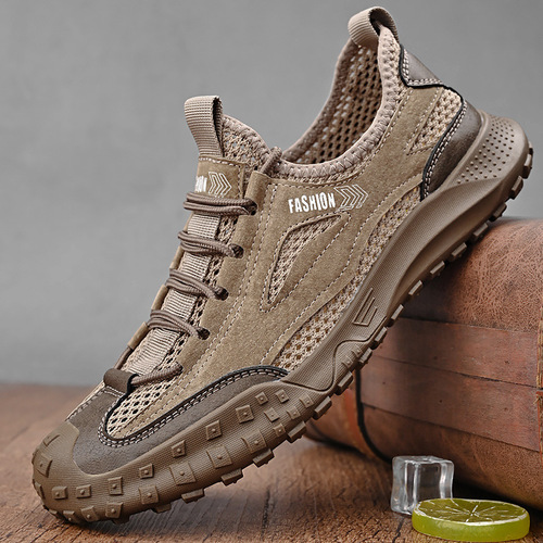 Men's  Summer New Lightweight Breathable Anti-Slip Soft Sole Genuine Leather Outdoor Casual Air Shoes