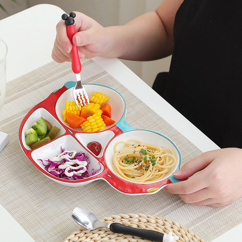 Baby cute meal-sharing rice plate, creative ceramic food supplement bowl, breakfast plate, cartoon Japanese fruit plate, children's tableware