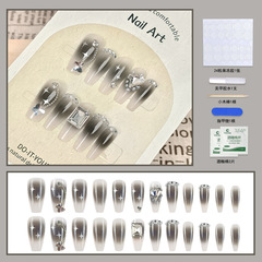 Handmade Light Therapy Wearable Nail Art 24 Pieces Heart Gradient Black Sparkle Diamond Nail Stickers Love Butterfly Nail Art Decals