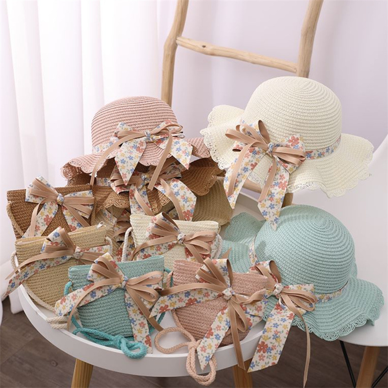 210g Weight Girl's Sweet Bow Knot Jacquard Straw Hat