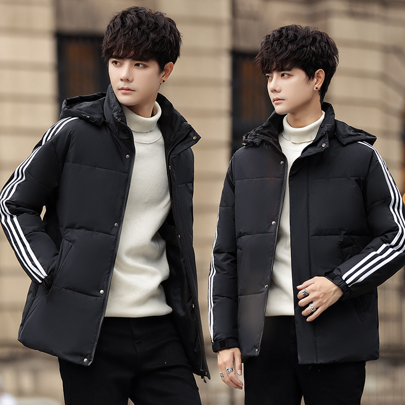 2023 Short Three Stripes down Jacket Korean Style Thickened Solid Color Men's and Women's Men's and Women's Sports down Jacket Black and White Ady Style