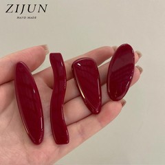 韩国甜美简约酒红色发夹新年几何侧边刘海夹子头饰少女鸭嘴一字夹