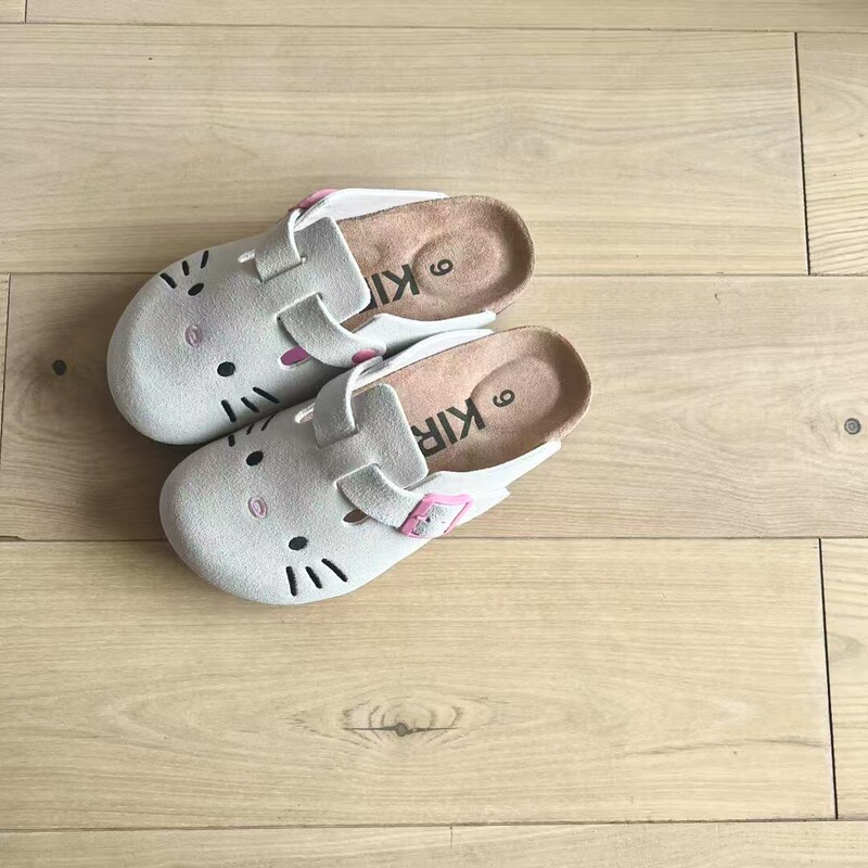 Niche Kitty Cat Cute Birkenstock Shoes Women's Summer Outerwear 2025 New Thick-Soled Baotou Sandals Slippers Half Slippers