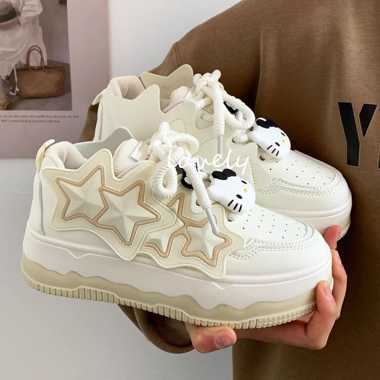 Japanese-style Hello Kitty Star White Shoes Children's 2024 Spring and Autumn New All-match High-value School Style Sneakers for Students
