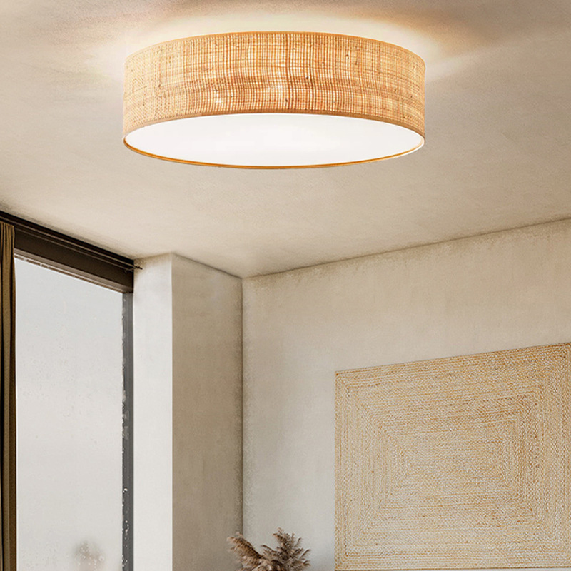 侘寂复古风拉菲草日式田园客厅主灯卧室房间餐厅书房样板房灯具