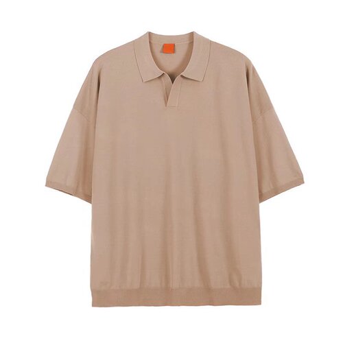 Summer Korean Men's Light Luxury V-Neck Knit Short-Sleeve Polo Shirt Trendy Model Solid Color Fashion Ice Silk Collar Half-Sleeve T-Shirt