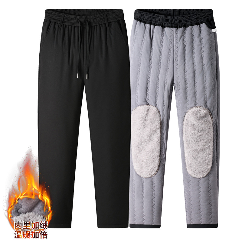 Plus-size fleece-lined men's trousers for autumn and winter, loose fit, extra large, Hong Kong style, versatile, tapered leg casual pants, men's sweatpants