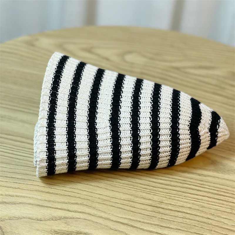 New Hat for Women's Casual Shopping Striped Fisherman Hat, Korean Version, Fashionable and Versatile Knitted Round Top Basin Hat, Foldable and Trendy_voghion.com