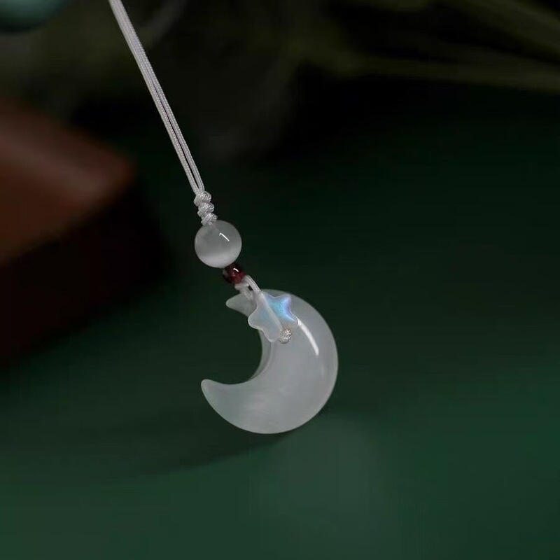 Star and Moon Pendant with Cat's Eye Stone, Safety Rope, Cool White Moonlight, Rich Lady's Phone Chain, Bag and Key Chain