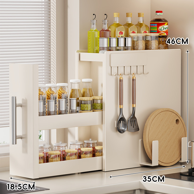 Organizador Extraíble de Condimentos Estrecho Multicapa de Acero al Carbono Sin Perforación para Encimera de Cocina image 14