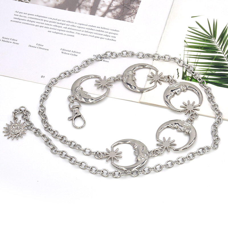 Europa y América Luna Estrella de la cadena de cintura de metal decoración de verano de las mujeres punk moda antiguo vestido de todo fósforo cinturón