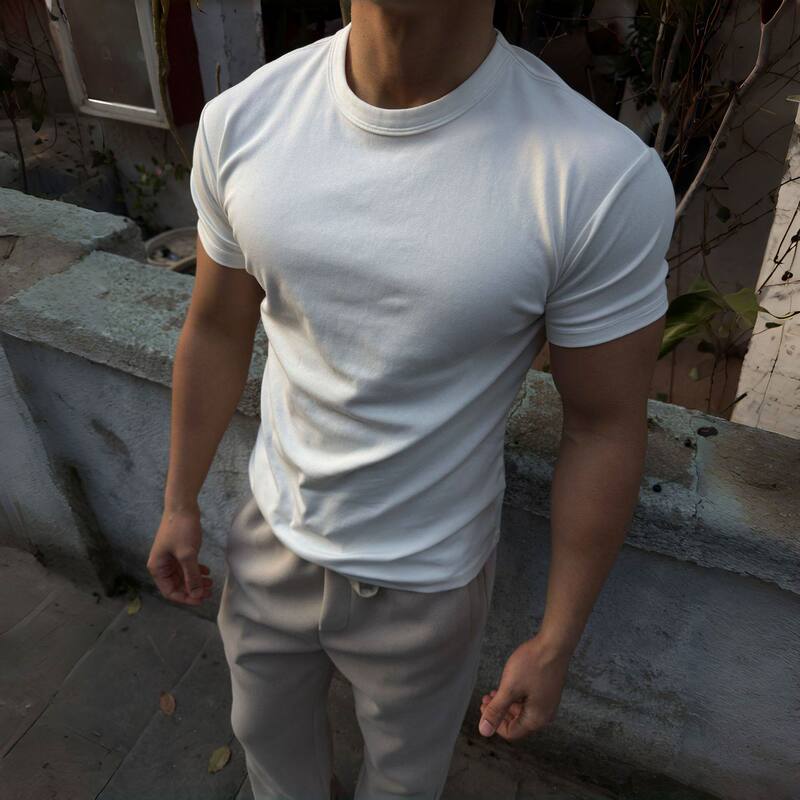 American-Style Sports Fit Versatile T-Shirt, Round Neck, Short Sleeve, Fitness, Commuting, Solid Color, Casual Men's Top, Slim Fit