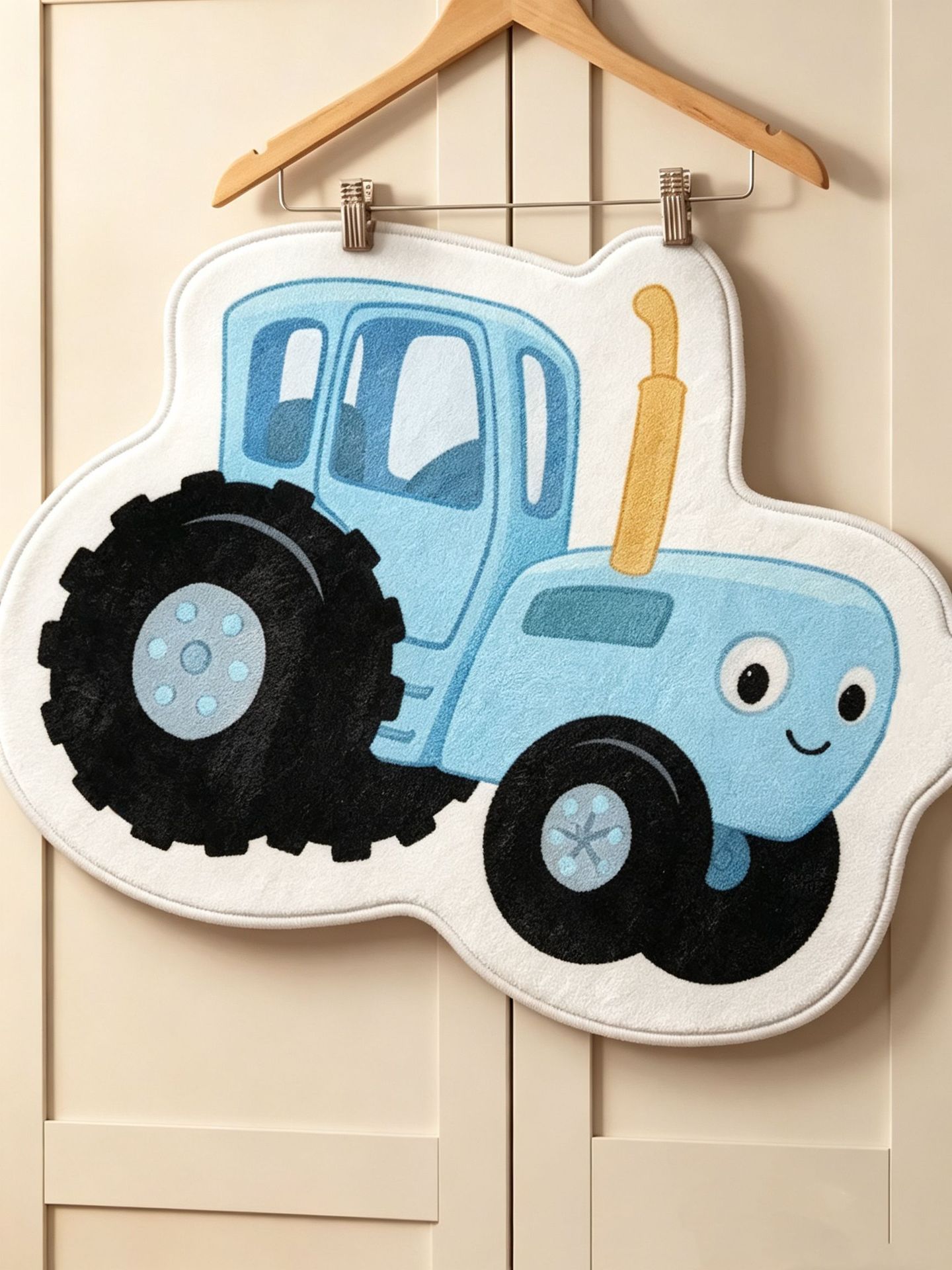 Cute cartoon tractor imitation cashmere bedroom floor mat, bathroom shower absorbent non-slip bedside rug, wholesale on Douyin