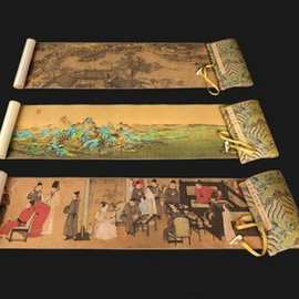 国宝三绝艺术微喷卷轴画 高仿丝绸中式国画 山水画卷轴收藏批发
