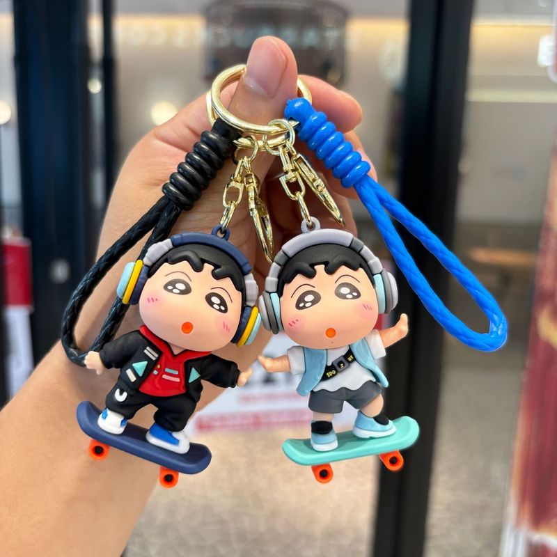 Internet Celebrity Cartoon Cute Sports Style Skateboard Crayon Shin-Chan Doll Car Backpack Keychain Pendant Gift Wholesale