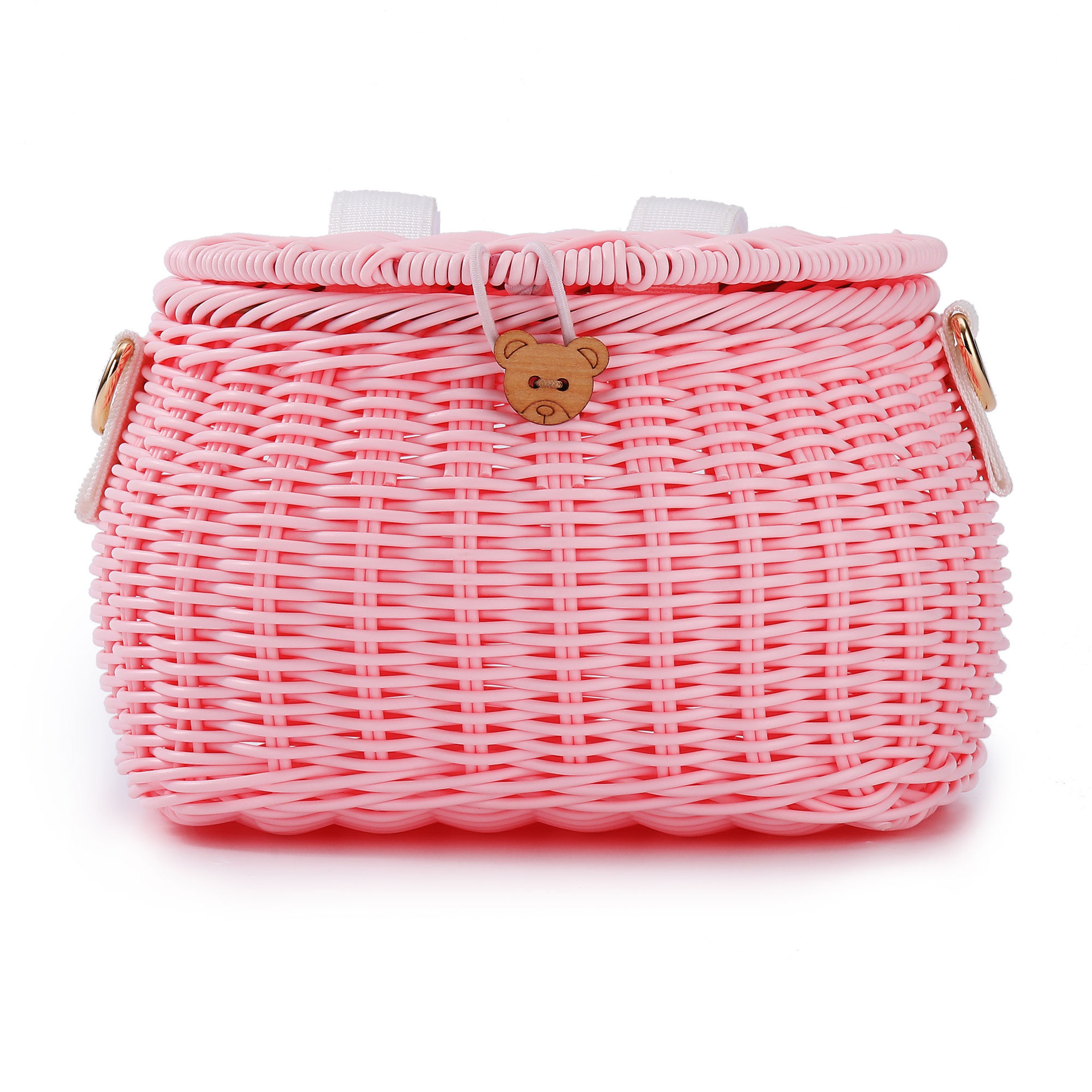 Nuevo estilo de ratán como coche cesta con tapa tejida a mano bolso crossbody mochila niños bolsa de bicicleta cesta frontal almacenamiento