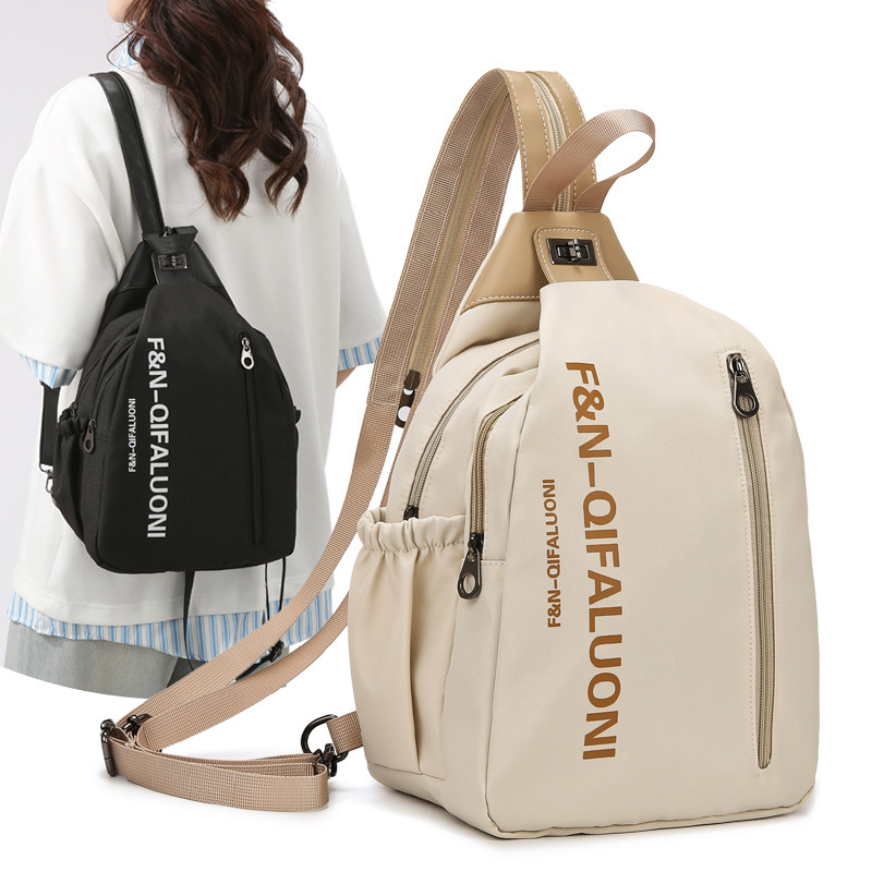 Cross-Border Women's Bag Multifunctional Backpack Canvas Chest Bag Single Shoulder Crossbody Bag Multi-Compartment Casual Large Capacity Bag
