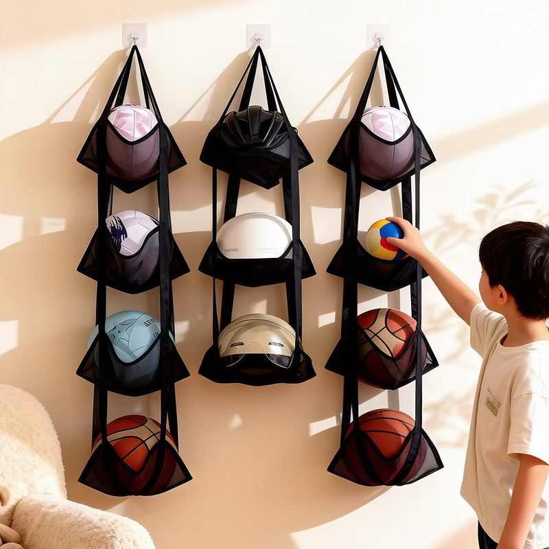 Ball Storage Hanging Bag Wall-Mounted Storage Bag Home Door Hanging Football Basketball Storage Rack Ball Rack Storage Bag
