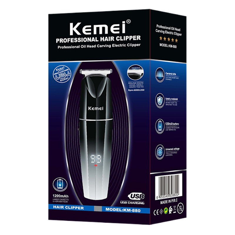 Kemei cortapelos KM-880 profesional peluquería hogar no-pegado LCD pantalla digital LCD aceite cabeza talla cortadora de pelo eléctrica