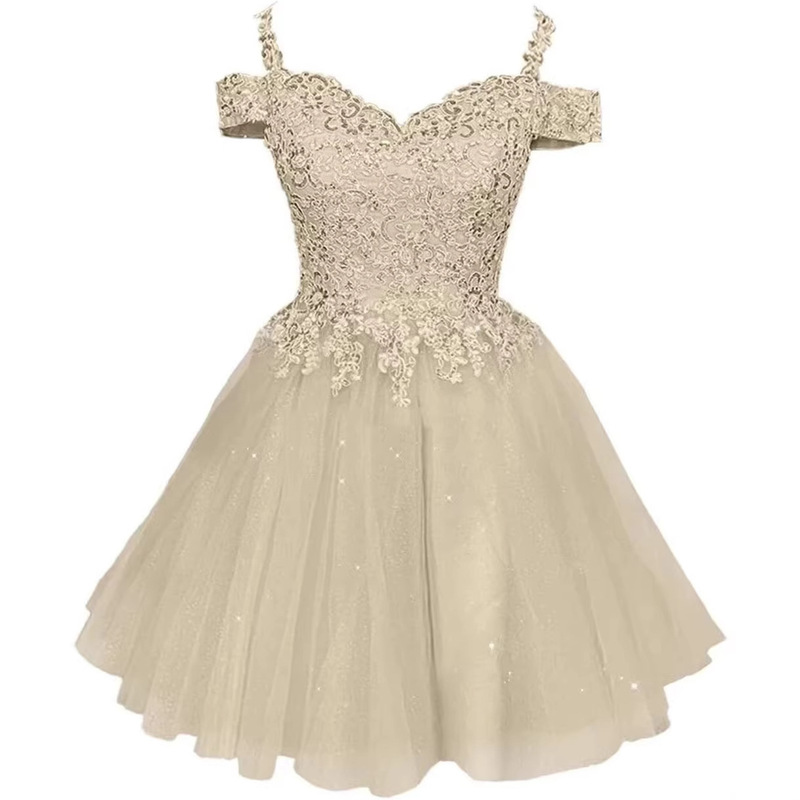 Amazon Shiny Lace Appliqué Homecoming Dress Teenagers Off-Shoulder Tulle Short Prom Slip Dress Amazon Shiny Lace Appliqué Homecoming Dress Teenagers Off-Shoulder Tulle Short Prom Slip Dress