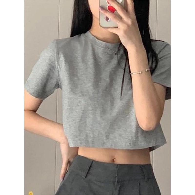 T Shirt Women Cropped Solid Sexy Minimalist Slim Casual