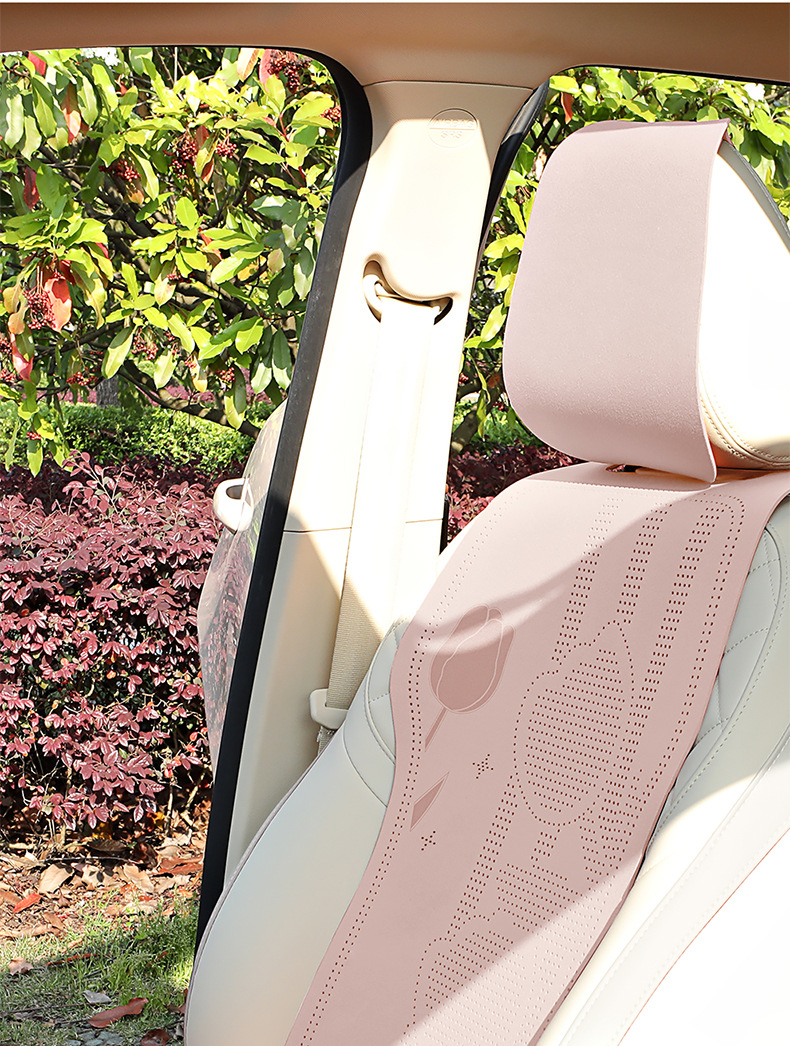 26 New Tulip Car Seat Cushions, Ice Silk, Cute and Comfortable, Suitable for All Seasons, Cartoon Design, Breathable, with Faux Fur Cover