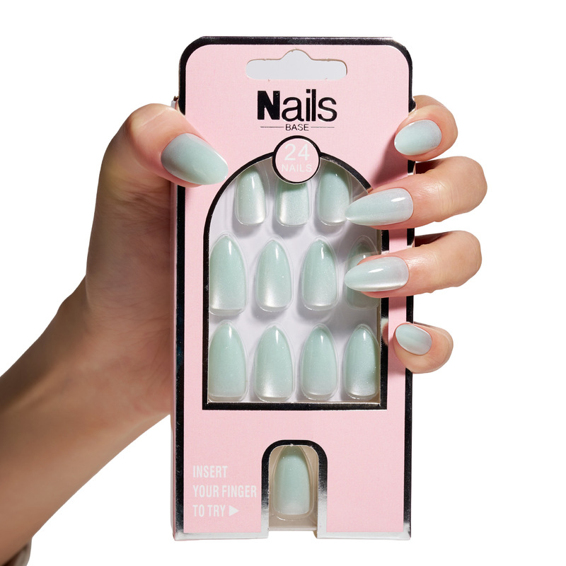 Cross-border fresh mint green wearable nails, creative detachable nails, high aesthetic handmade cat-eye wearable nail pieces