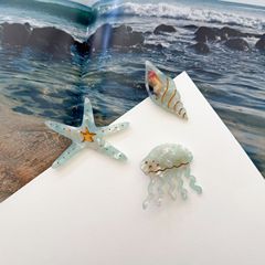 夏の海洋風酢酸カードの創意シミュレーション海星カモの口のアクセサリーのミントの緑のサザエの百合のサイドクリップ