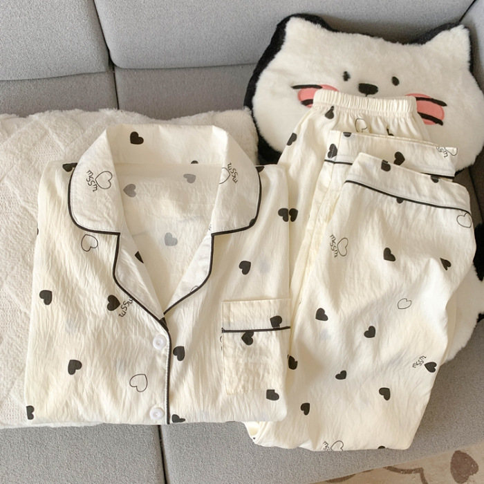 源头工厂春秋季长袖长裤睡衣女云朵棉韩版卡通甜美ins风开衫套装|undefined