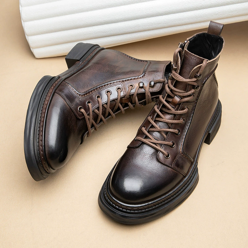 Ботинки в стиле ретро с толстой подошвы Martin мужские кожаные туфли на молнии