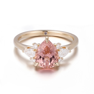 Ring Customized 18K Gold Cultured Morganite Pear Ring Female 3 Carat Cultured Gemstone Ring 925 Silver Jewelry
