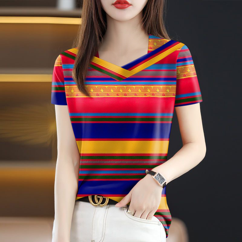卸売 2025 新しい夏の人気の女性の T シャツ痩身お腹カバー V ネックファッション半袖ドロップシッピング|undefined