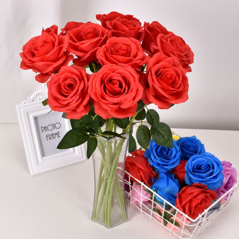 Single artificial rose silk flower wedding celebration red Valentine's Day home decoration arrangement ornament fake flower bunch artificial flower