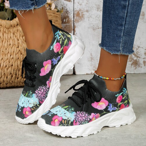  autumn and winter new foreign trade large size women's casual shoes temu flower pattern wedge heel sports shoes for women