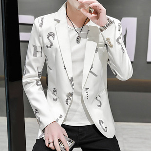 Cross-border Suit Men's Spring Jacket Slim-fit Single-piece Top Korean Style Single-Western Printed Fashionable Handsome Casual Small Suit