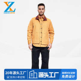 跨境新款帆布防火阻燃衬衫秋冬两件套电焊服耐高温工作服可绣logo
