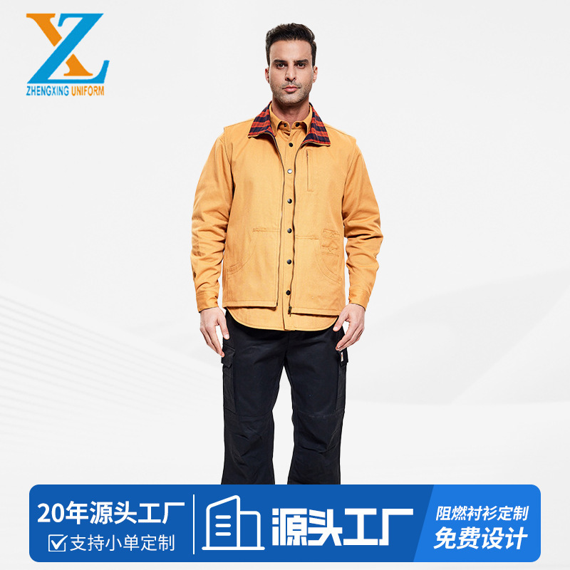 Cross-Border New Canvas Fire-Retardant Shirt Autumn and Winter Two-Piece Welding Suit High Temperature Resistant Work Clothes Can Be Embroidered with Logos