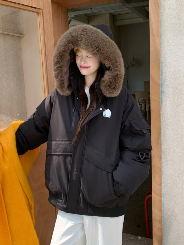 工装羽绒棉服女冬季2025新款小个子大毛领连帽加厚派克服棉衣外套|undefined