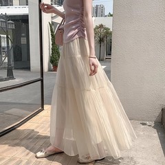 瑠璃紗微シワ筋理感糸スカート夏の高腰で痩せています。