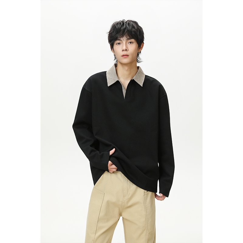 Trendy Hong Kong style color-blocked striped long-sleeved top for teenage boys, new spring/autumn 2026, versatile base layer.