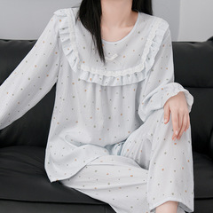 パジャマの女性春秋の長袖の甘くてかわいいお姫様風の夏の雲の綿の韓国版の家庭服の学生のスーツは薄いです。