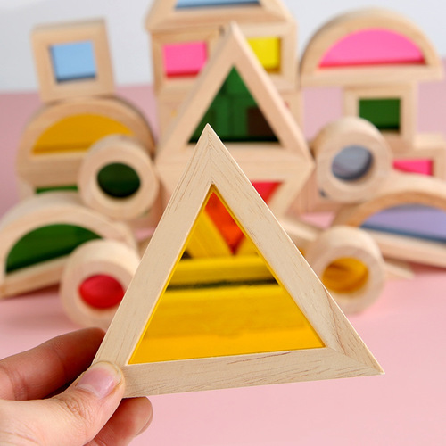 Children's colorful kaleidoscope creative building blocks with colorful windows for early education shape and color recognition wooden toys