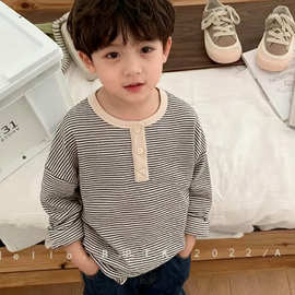 儿童长袖T恤男童新款韩版经典长袖条纹女童打底衫秋冬季上衣童装